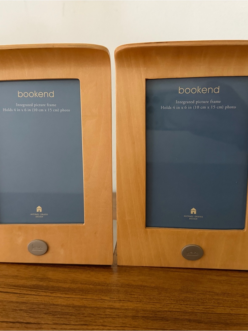Michael Graves Wooden Bookend Pair with 4x6 Photo Inserts